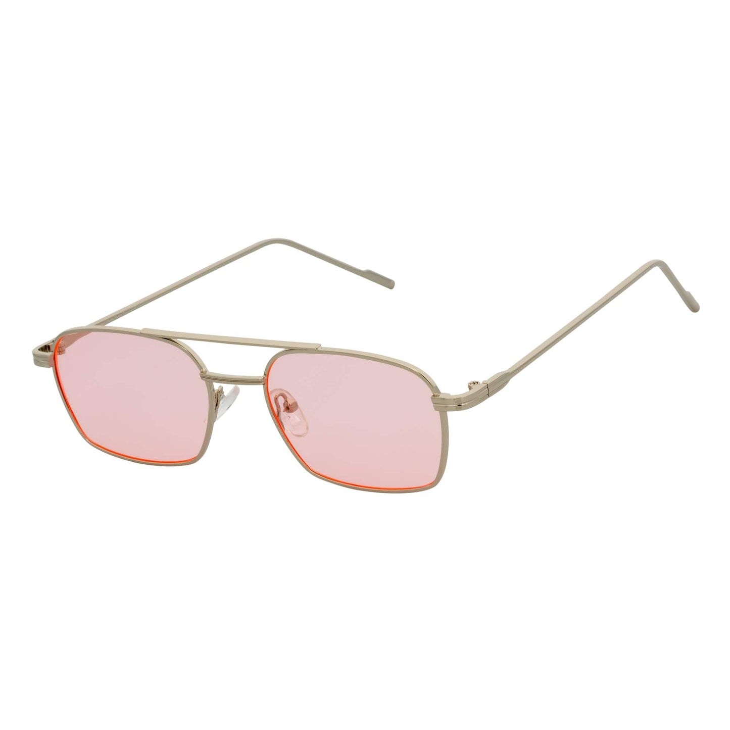 NEUMANN - Retro 90s Fashion Metal Small Rectangle Sunglasses Silver Pink