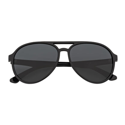 NOS - Polarized Classic Plastic Round Aviator Sunglasses Gloss Black Smoke Lens