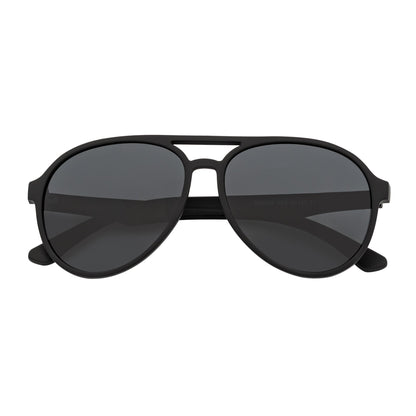 NOS - Polarized Classic Round Aviator Sunglasses Matte Black Smoke Lens