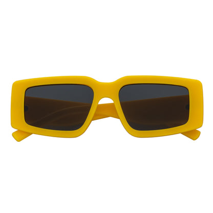 NOVA - Retro 90s Fashion Thick Rectangle Sunglasses Yellow Smoke Lens