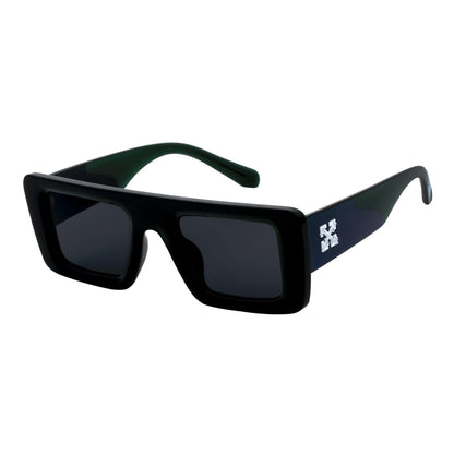 OFFSET - Two-Tone 90s Retro Thick Rectangle Sunglasses Black-Purple Smoke Tint