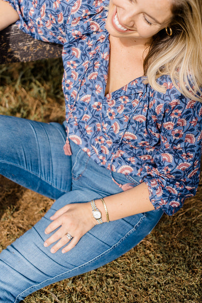 The Jess Top in Indigo Bloom