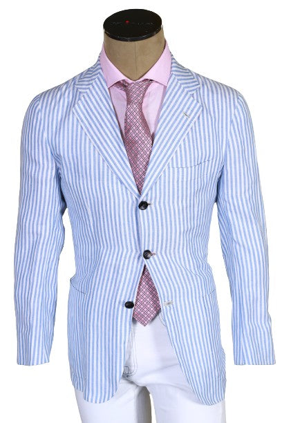 Kiton Striped Cotton-Linen Sport Jacket