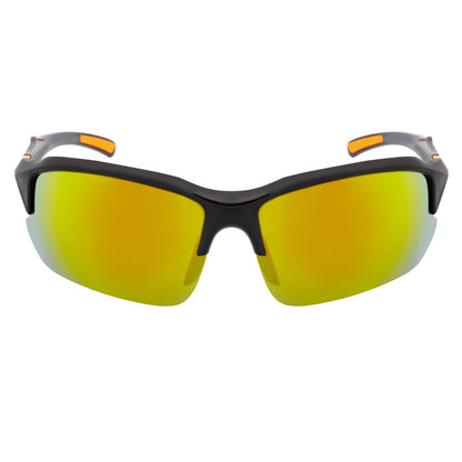 PACIFIC - Polarized Rimless Half Frame Sports Wraparound Sunglasses Gloss Black Orange Mirror