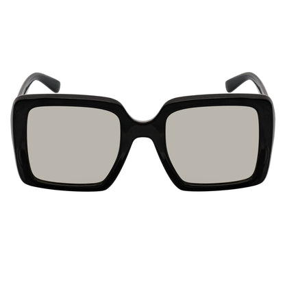 QUAD - Retro Modern Oversize Square Black Sunglasses Silver Mirror Lens