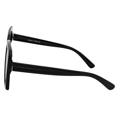 QUAD - Retro Modern Oversize Square Black Sunglasses Silver Mirror Lens
