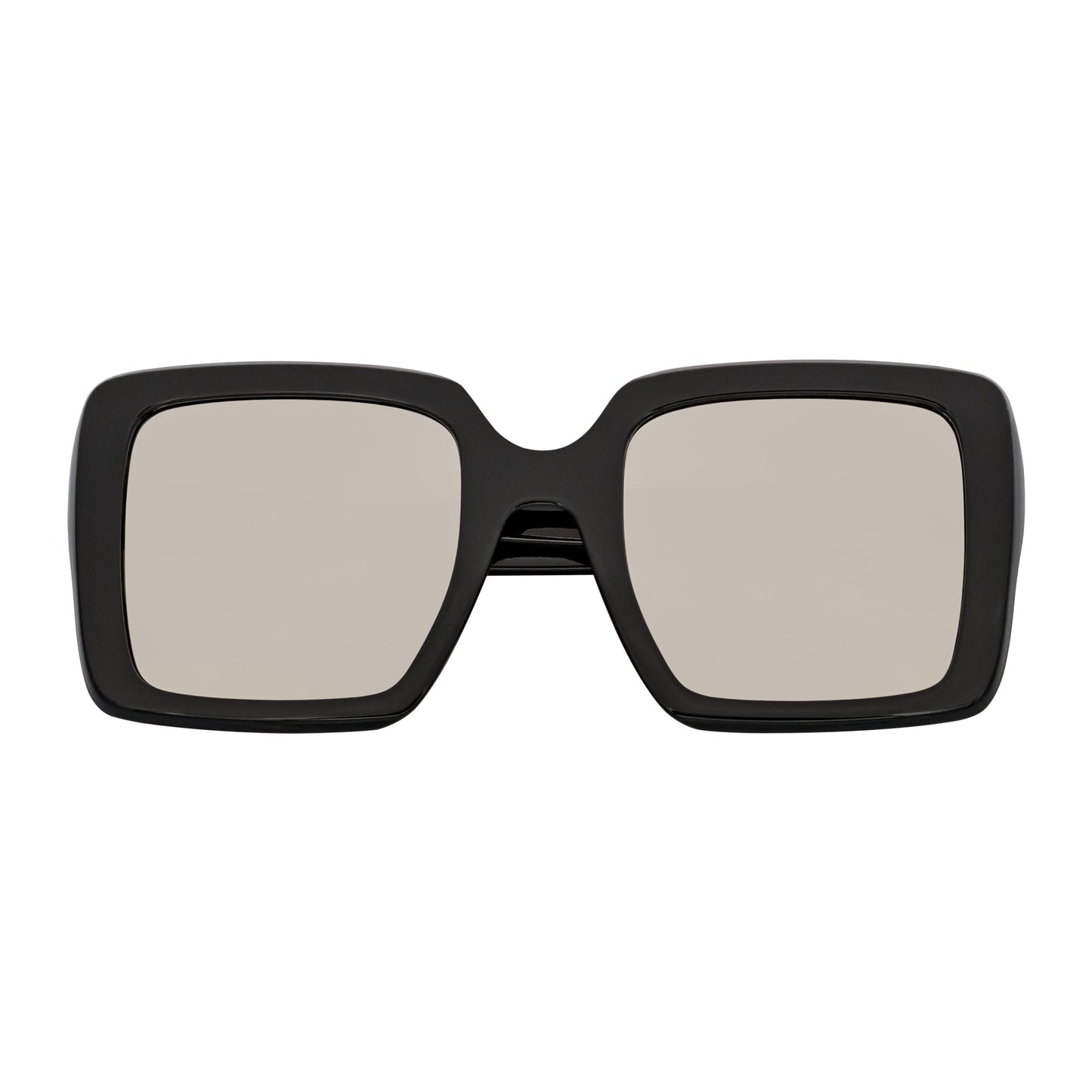 QUAD - Retro Modern Oversize Square Black Sunglasses Silver Mirror Lens