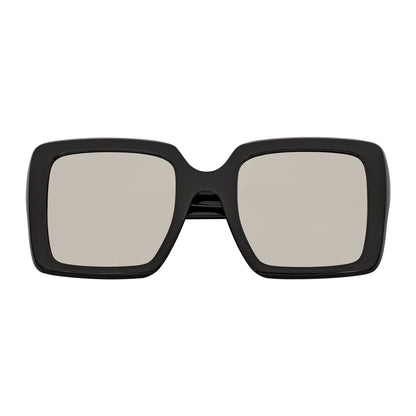 QUAD - Retro Modern Oversize Square Black Sunglasses Silver Mirror Lens