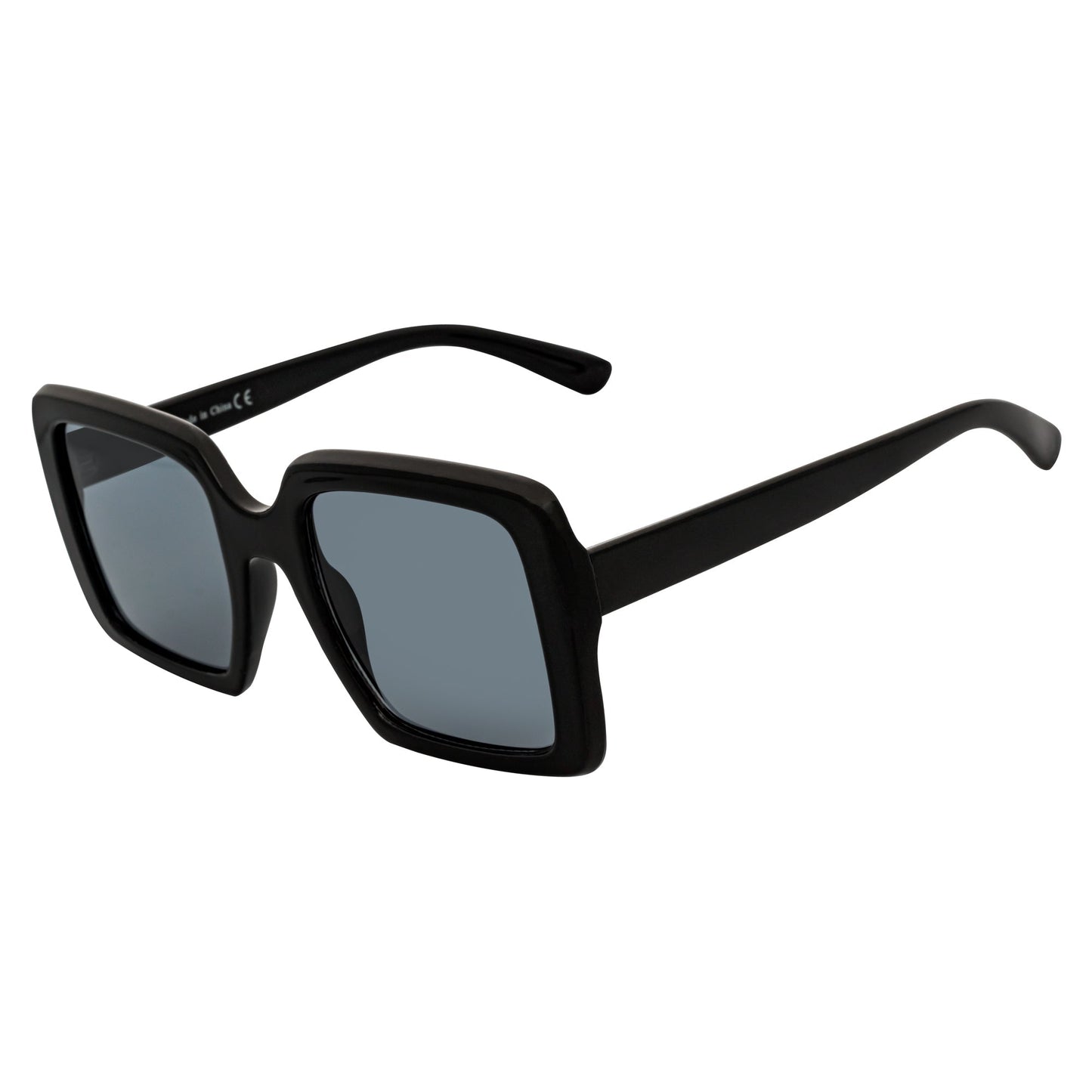 QUAD - Retro Modern Oversize Square Black Sunglasses Smoke Lens