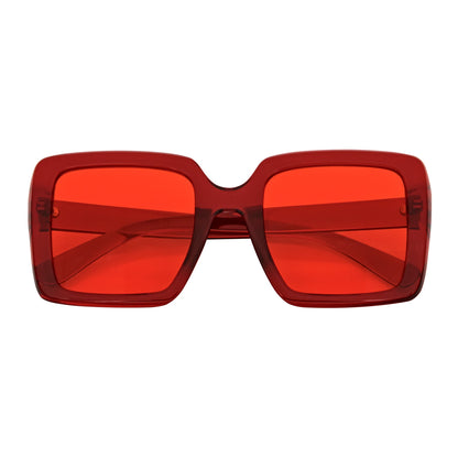 QUAD - Retro Modern Oversize Square Red Sunglasses Red Tint Lens