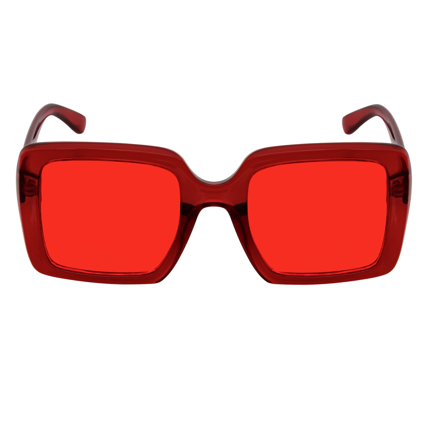 QUAD - Retro Modern Oversize Square Red Sunglasses Red Tint Lens