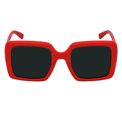 QUAD - Retro Modern Oversize Square Red Sunglasses Smoke Lens