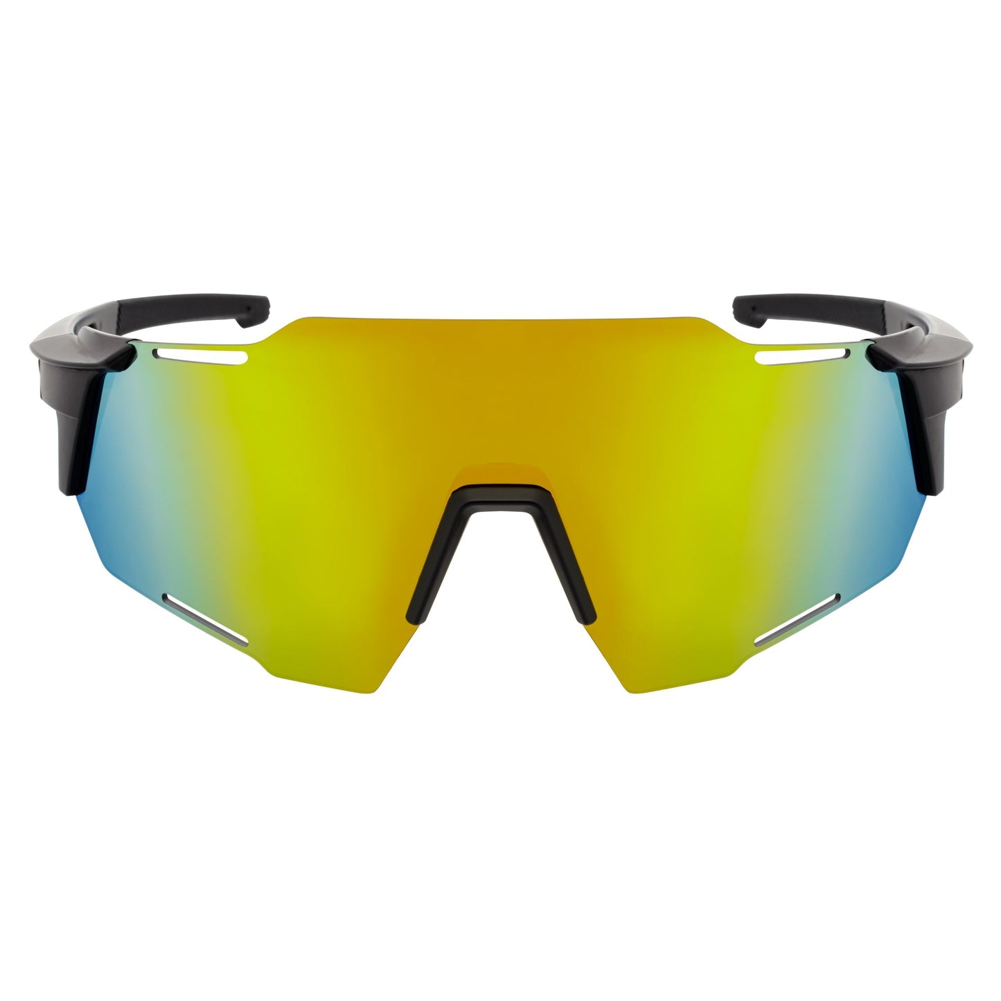 RAZER - Large Sports Wraparound Rimless Shield Sunglasses Black Orange Mirror