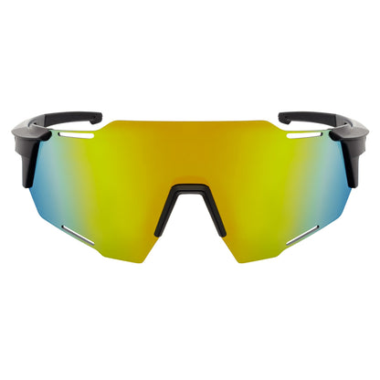 RAZER - Large Sports Wraparound Rimless Shield Sunglasses Black Orange Mirror