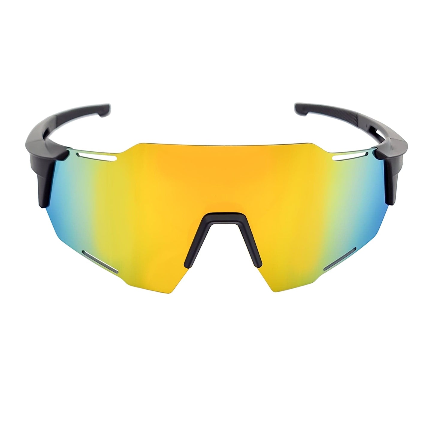 RAZER - Large Sports Wraparound Rimless Shield Sunglasses Black Orange Mirror
