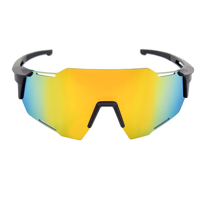 RAZER - Large Sports Wraparound Rimless Shield Sunglasses Black Orange Mirror