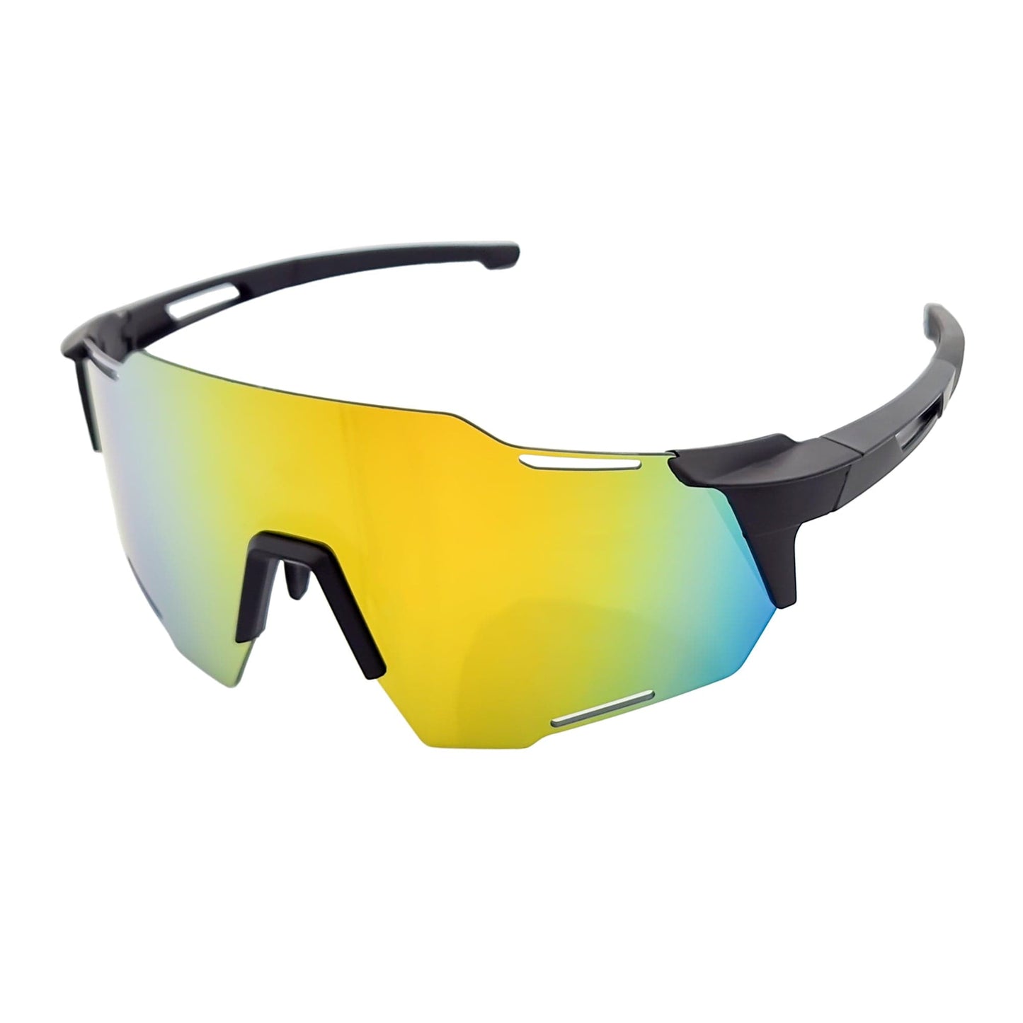 RAZER - Large Sports Wraparound Rimless Shield Sunglasses Black Orange Mirror