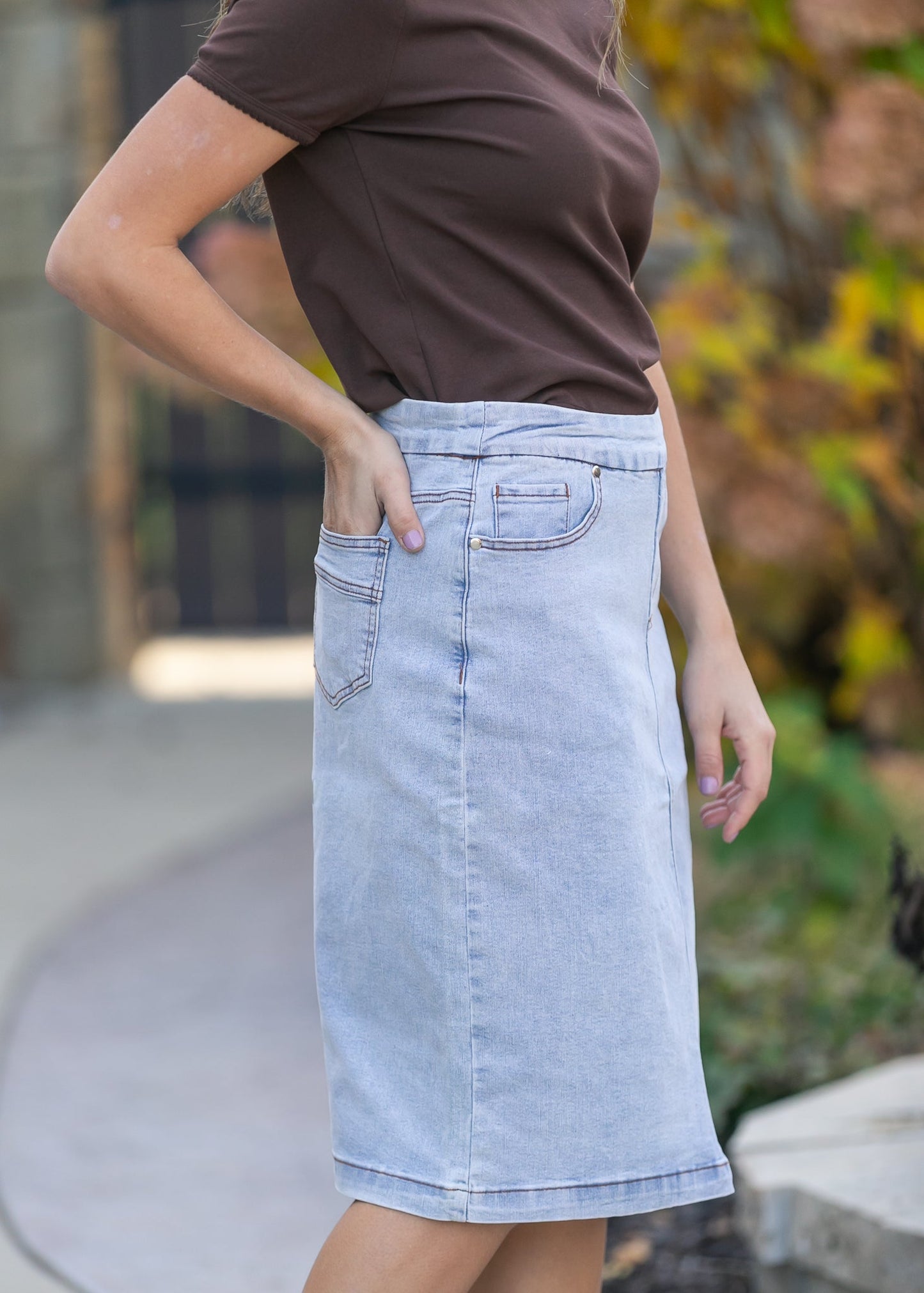 Sandra Light Wash Denim Midi Skirt - FINAL SALE