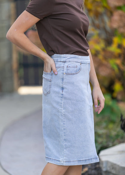 Sandra Light Wash Denim Midi Skirt - FINAL SALE