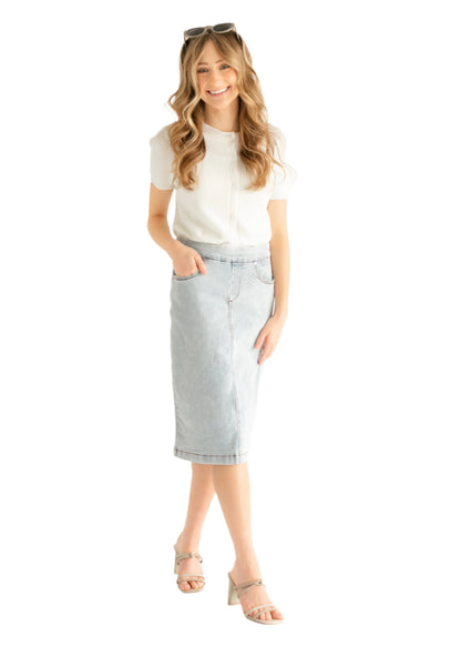 Sandra Light Wash Denim Midi Skirt - FINAL SALE