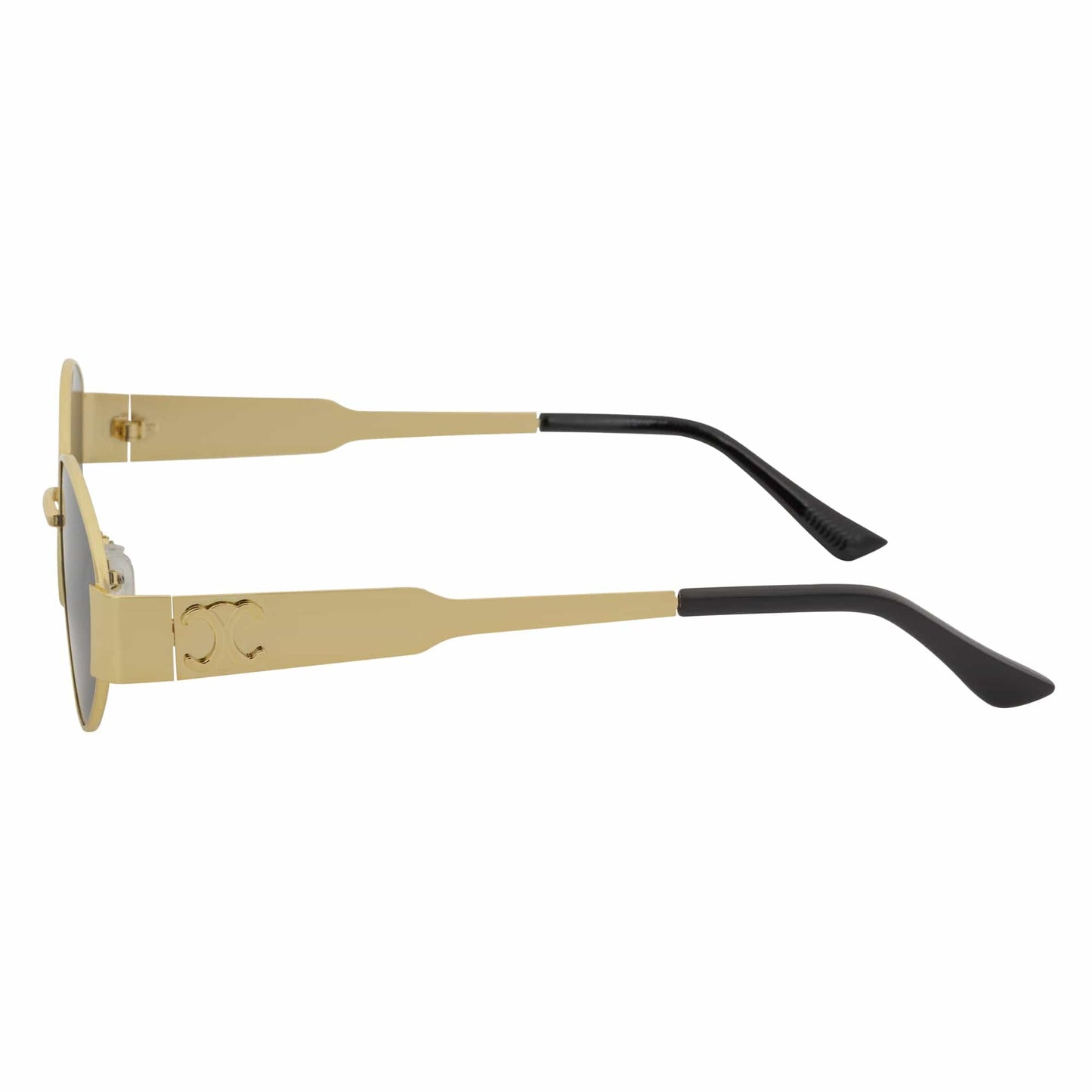 SELINE - Retro Small Metal Round Oval Sunglasses Gold Smoke Tint