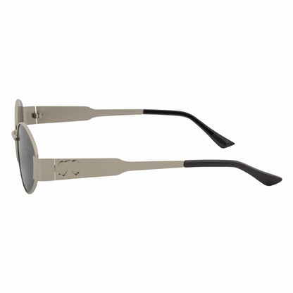 SELINE - Retro Small Metal Round Oval Sunglasses Silver Smoke Tint