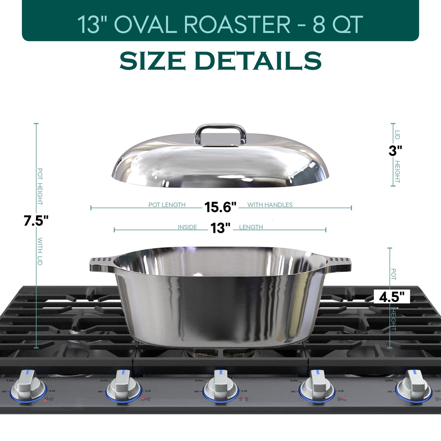 Oval Dutch Oven with Lid - 8 Quart (13 Inch)