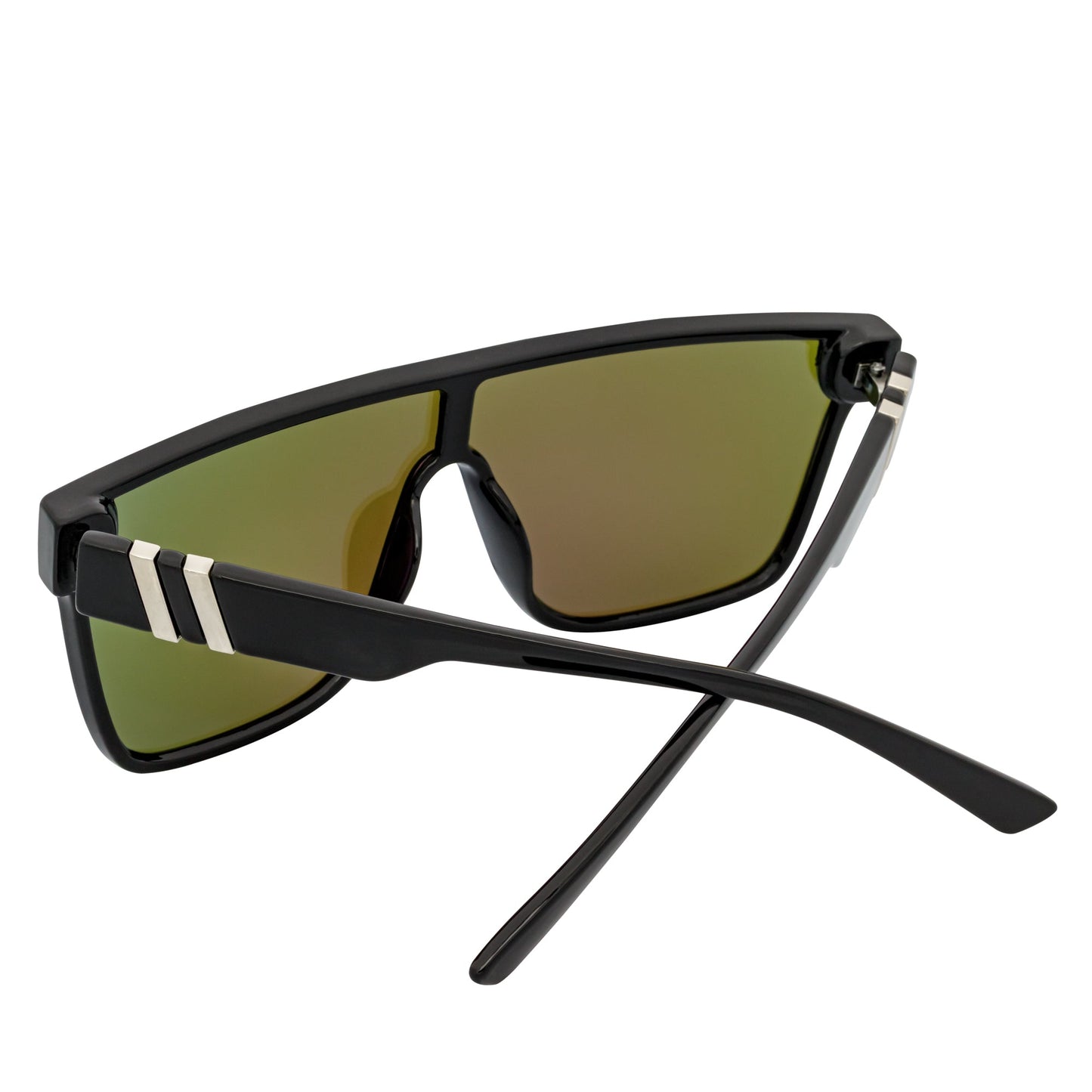 SYFY - Futuristic Square Flat Top Shield Sunglasses Black Green-Blue Mirror