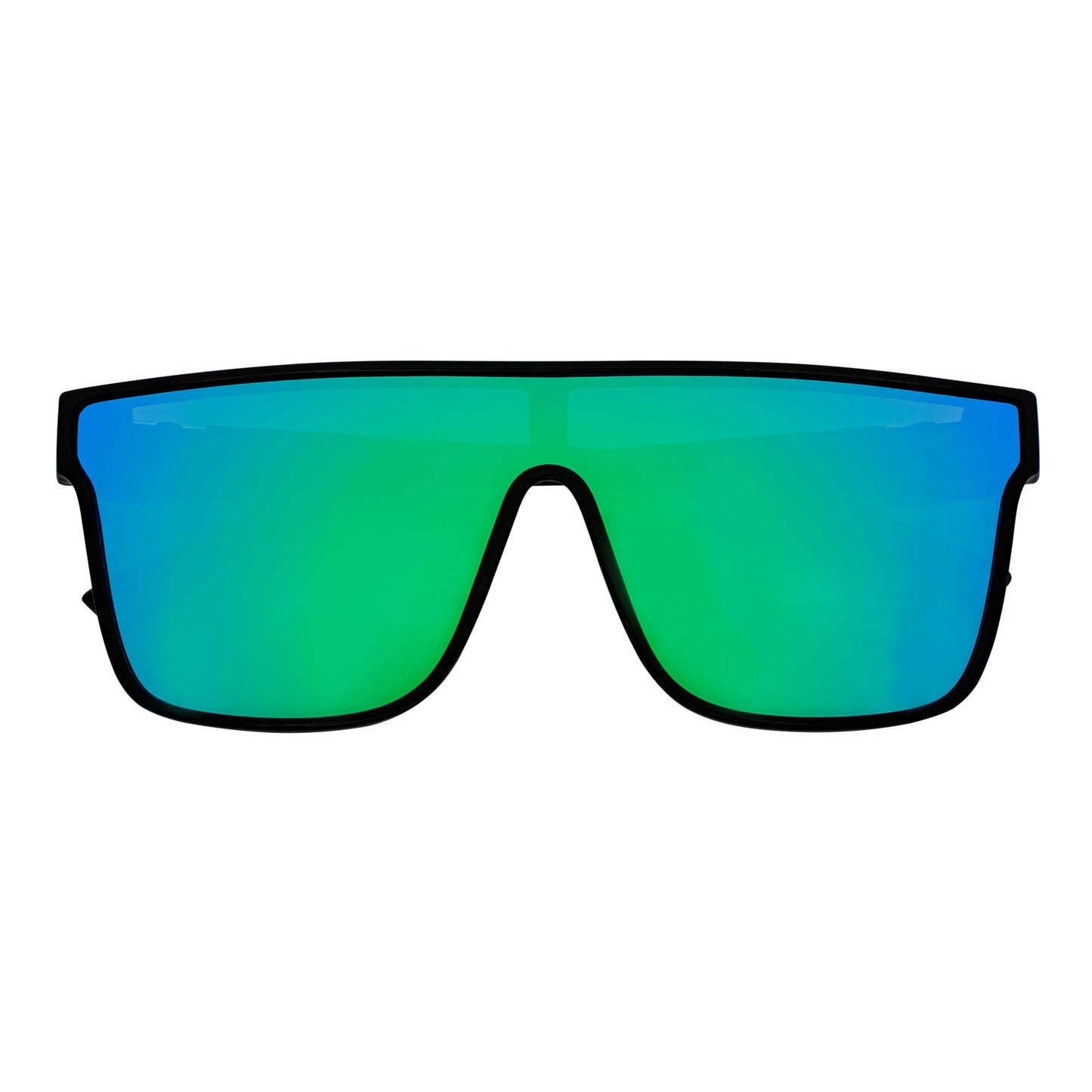 SYFY - Futuristic Square Flat Top Shield Sunglasses Black Green-Blue Mirror