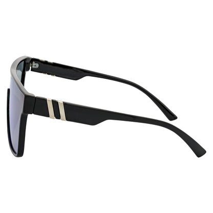 SYFY - Futuristic Square Flat Top Shield Sunglasses Black Green-Blue Mirror