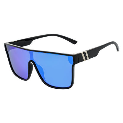 SYFY - Futuristic Square Flat Top Shield Sunglasses Black Green-Blue Mirror