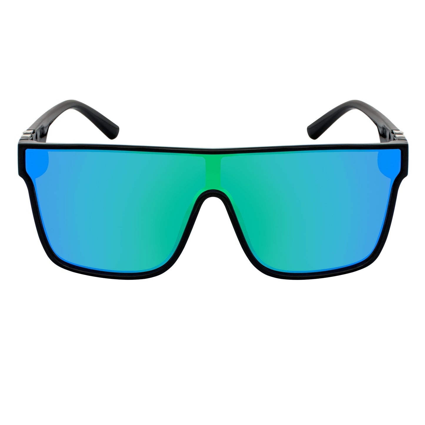 SYFY - Futuristic Square Flat Top Shield Sunglasses Black Green-Blue Mirror