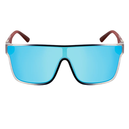 SYFY - Futuristic Square Flat Top Shield Sunglasses USA Flag Blue Mirror