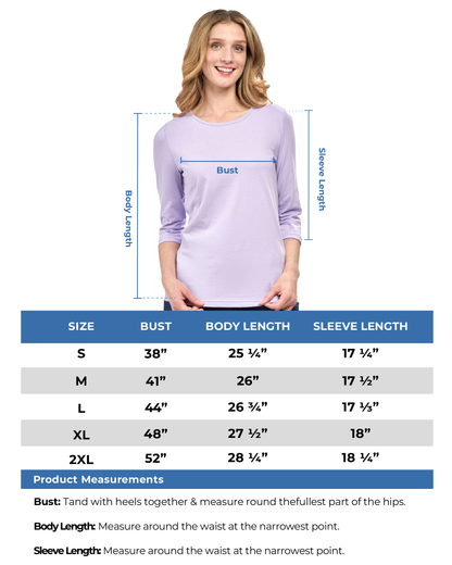 Women's 3/4 Sleeve Crew Neck Top – Comfortable Jer
