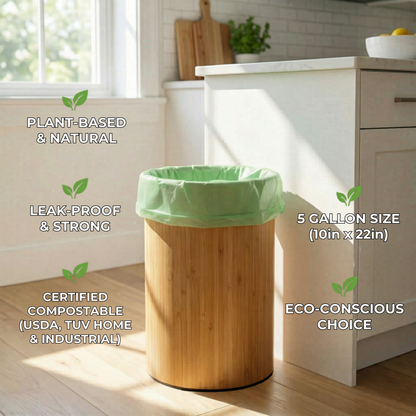 5-Gallon Plant-Based Trash Can Liner - 50 Bags