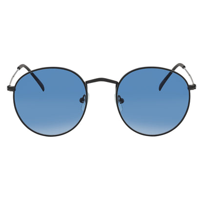 VAGABOND - Retro Classic Small Metal Round Sunglasses Black Blue Tint