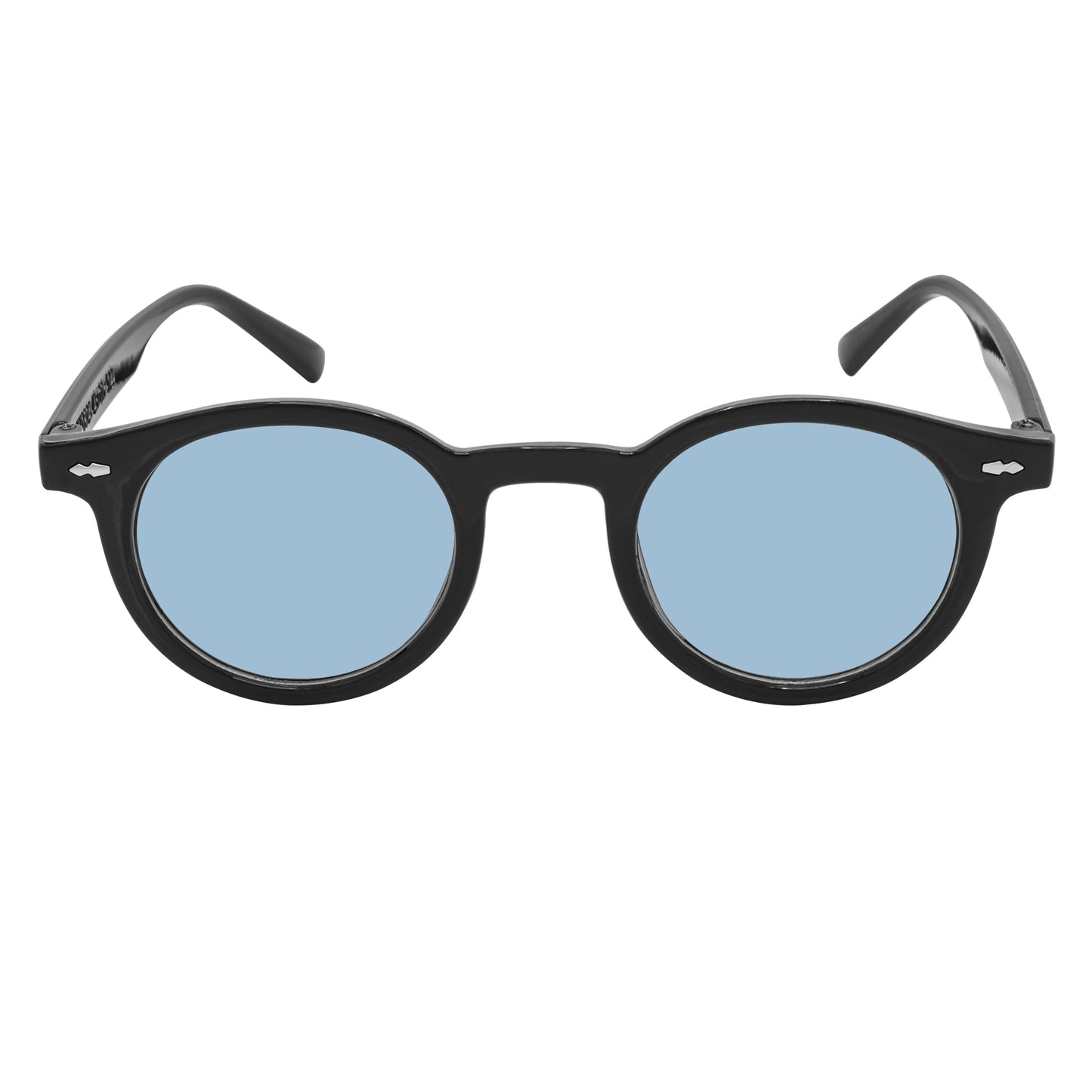 VIBES - Color Tint Retro Small Round Sunglasses Black Blue Tint