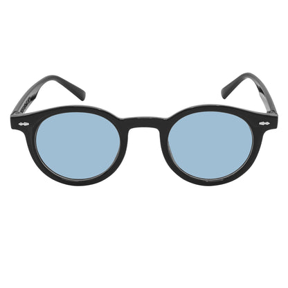VIBES - Color Tint Retro Small Round Sunglasses Black Blue Tint