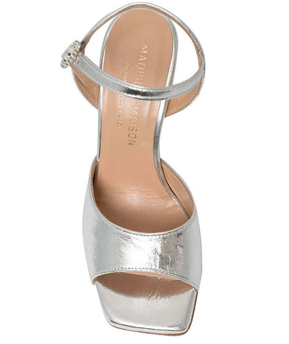 Silver Metallic Leather Triangle Heel