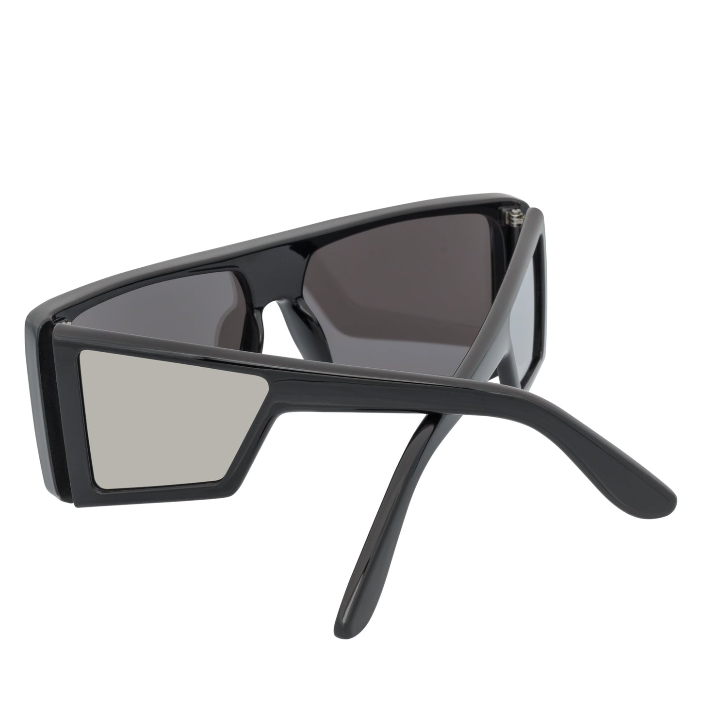 WINDOW - Large Shield Side Cover Square Sunglasses Black Silver Mirror