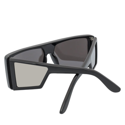 WINDOW - Large Shield Side Cover Square Sunglasses Black Silver Mirror